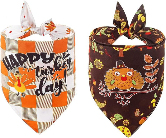 ADOGGYGO Thanksgiving Dog Bandana Fall Autumn Pet Bandana Reversible Triangle Bibs Scarf Accessories for Medium Large Dogs Pets (Large, Thanksgiving)