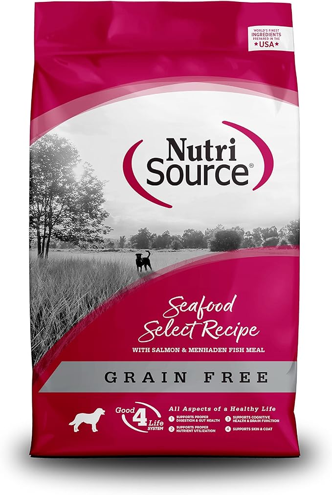 NutriSource Seafood Select Grain Free Dry Dog Food, Salmon and Menhaden Fish Meal, 26LB