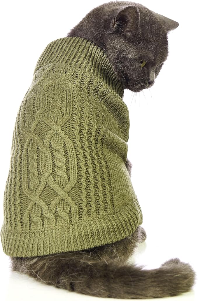 Stretchy Cat Sweater - 17 Colors & 6 Sizes | Snug Winter-Ready Knit for Boy/Girl Cats & Kittens(Olive Green, Medium)