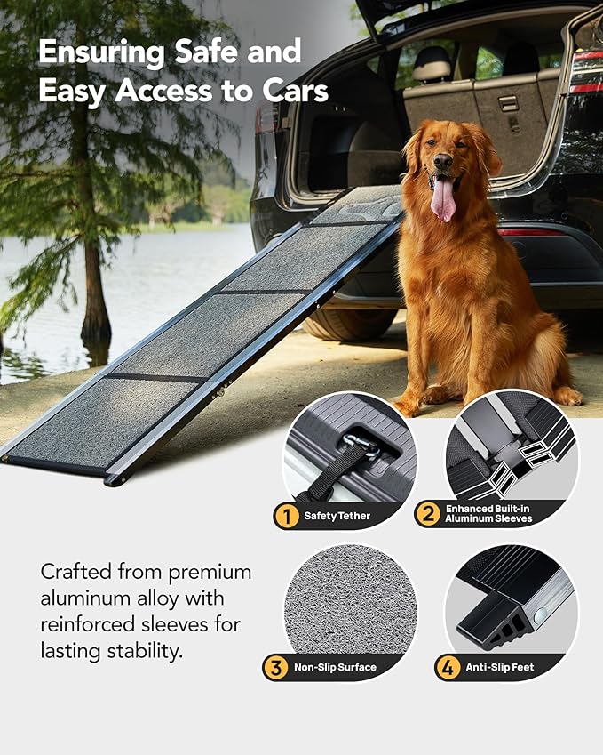 Upgraded Dog Ramp for Car 63" Long & 19.7" Wider Portable Dog Ramps for Large Dogs with Non-Slip Rug Surface for SUV Car & Truck, Up to 250LBS
