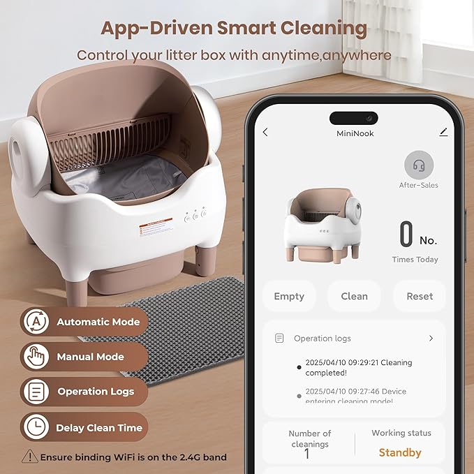 Automatic Litter Box: Self Cleaning Cat Litter Box with APP Control - Odor-Free Waste Disposal Includes Trash Bags, Large Waste Bin, Open-Top, for Multiple Cats