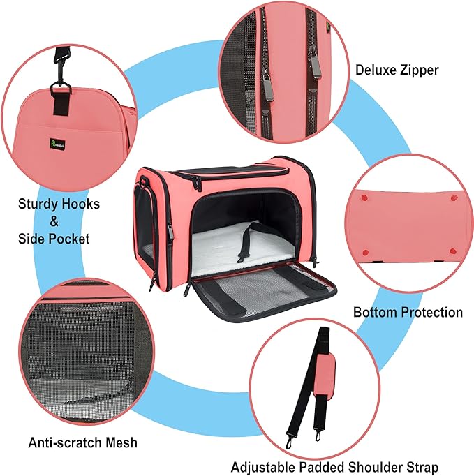 Soft Sided Carrier for Small Medium Cats Dogs,Removable Pad Collapsible Travel Pet Carrier Large Watermelon