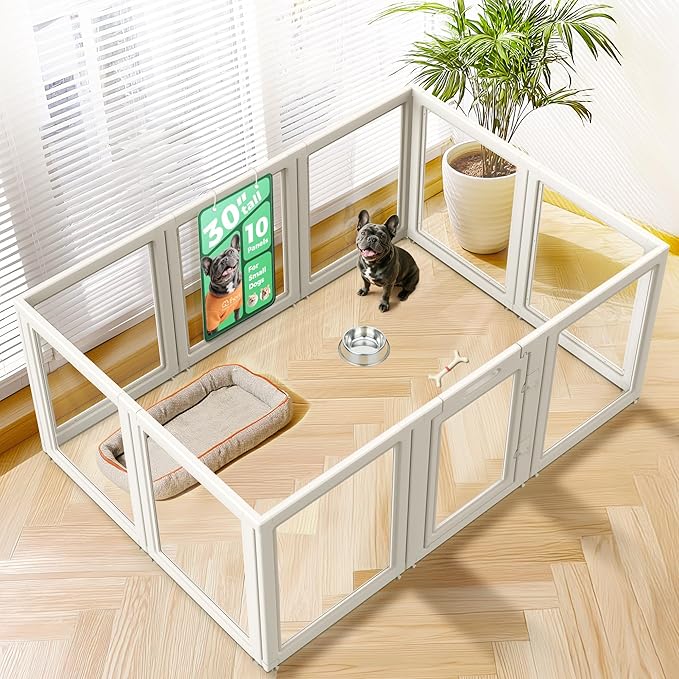 FXW AuraSpace Acrylic Indoor Dog Playpen for Small and Medium Dogs, 30 Inch, 10 Panels, White