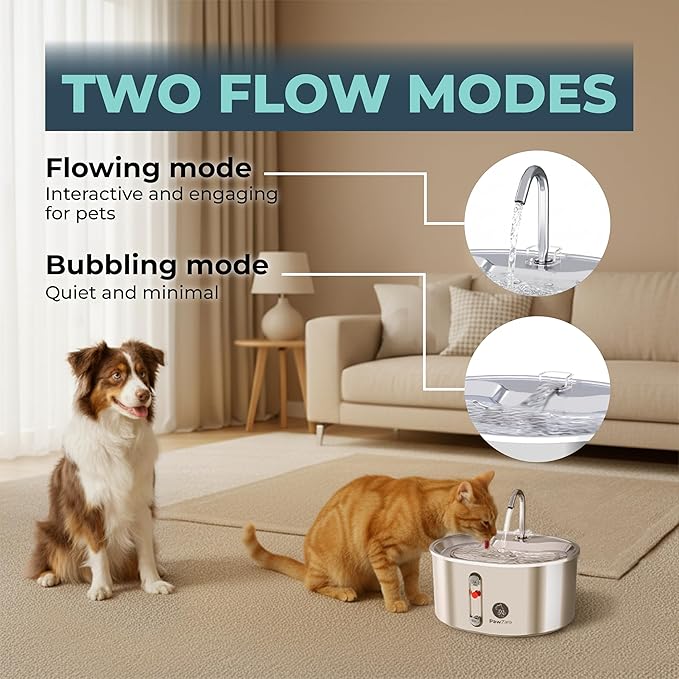 Cat Water Fountain: 108oz/3.2L Ultra Quiet with Cat Fountain Water Level Window, Pet Water Fountain Bundle with 4 Extra Filters and Motion Sensor