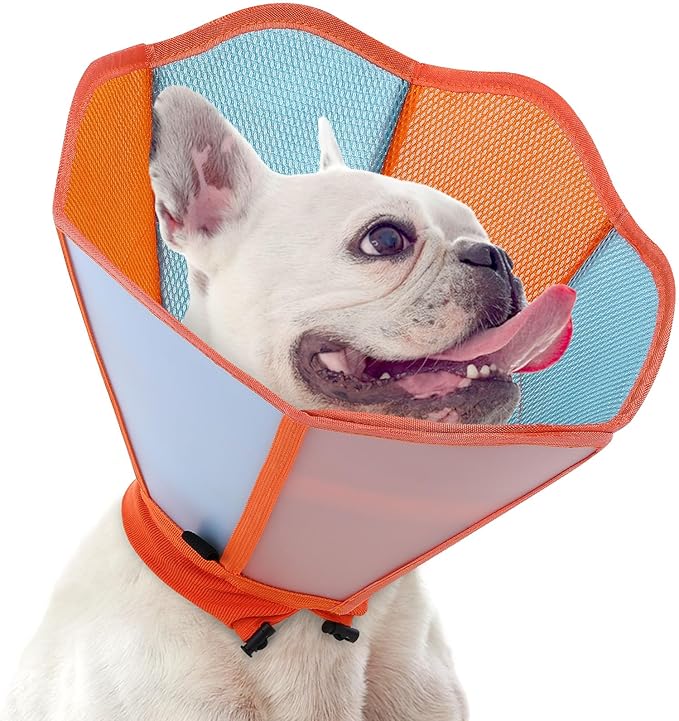 SUNFURA Dog Cone - Soft Cone for Dogs to Stop Licking, Pet E-Collar Alternative After Surgery, Adjustable Pet Recovery Collar for Wound Healing, Orange Blue Small