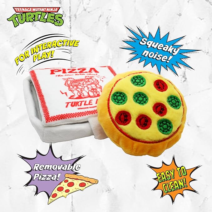 design LAB, Inc. Teenage Mutant Ninja Turtle Official Merchandise | TMNT Toys Nesting Plush Dog Toy | Pizza Box with Pizza Great for Interactive Play
