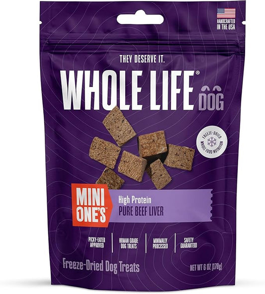 Whole Life Dog Mini Ones Beef Liver Freeze Dried Dog Treats - Human Grade High Protein Food, Healthy Training Snacks, Freeze Dried Food Toppers, USA Made Natural Treats - 6 oz (Pack of 1)