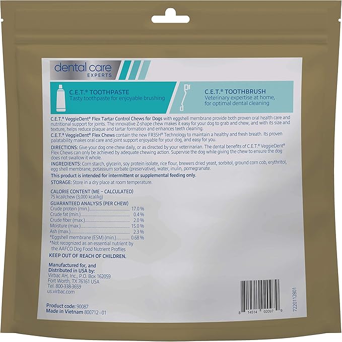 Virbac C.E.T. VEGGIEDENT Flex Tartar Control Chews for Dogs - Medium