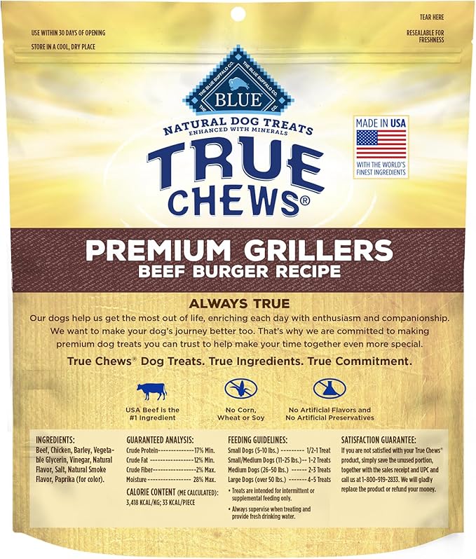 Blue Buffalo True Chews Dog Treats, Made in the USA with Natural Ingredients, Beef Burger Recipe, 10-oz Bag