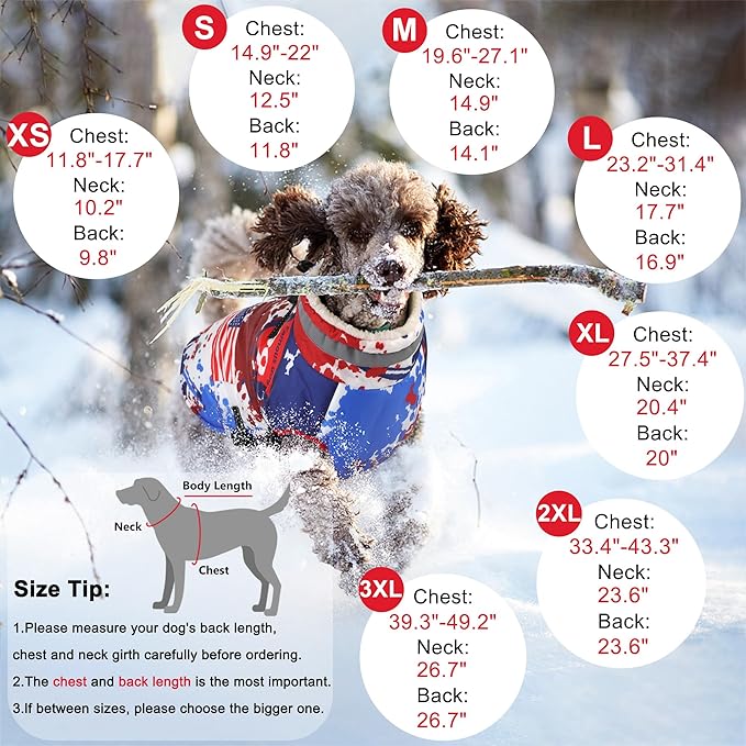Dogcheer Dog Winter Coat, American Flag Dog Jacket with Harness, Adjustable Puppy Coat with Zipper, Waterproof Pet Fleece Jacket Snowsuit for Small Medium Large Dogs - US Flag XL