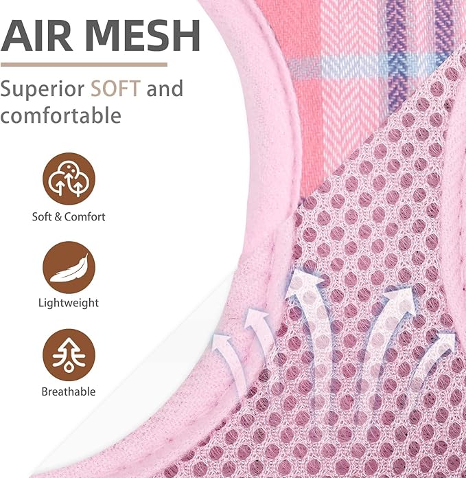 PUPTECK Adjustable Dog Harness Collar and Leash Set Step in No Pull Pet Harness for Small Medium Dogs Puppy and Cats Outdoor Walking Running, Soft Mesh Padded Reflective Vest Harnesses, Pink S