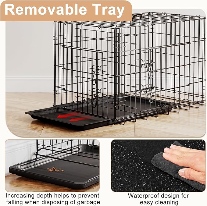 FDW 30inch Dog Crate Pet Cage with Metal Folding Design Plastic Tray Indoor Outdoor Dog Kennel Cage for Small and Medium Dogs,Black