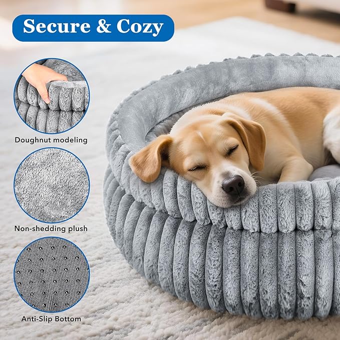 Dual-Layer Donut Cat Bed - Fluffy Round Bed for Small Pets - Ultra-Soft Cat Donut Bed for Cozy Sleep (Grey, 16 * 16 * 5.5 inch / 40 * 40 * 14 cm)