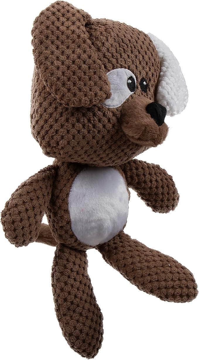 goDog Checkers Dog Squeaky Plush Dog Toy, Chew Guard Technology - Brown, Large