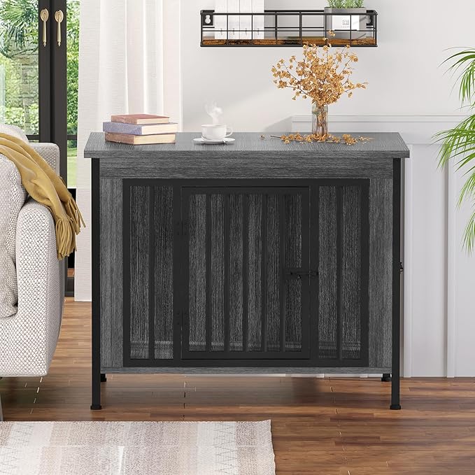 EasyCom Dog Crate Furniture for 1 or 2 Dogs, Heavy Duty Single/Double Dog Crates for Small/Medium/Large Dogs, Dog Kennel Furniture Indoor as TV Stand, Medium Size 31.5" L(20-35 Pounds), Dark Grey