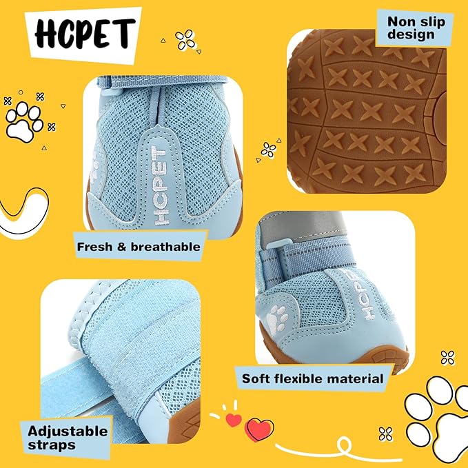 Hcpet Dog Shoes, Dog Boots for Small Dogs, Breathable Medium Dog Booties Paw Protector for Summer Hot Pavement, Winter Snowy Day, Outdoor Walking, Indoor Hardfloors Anti Slip Sole Blue Size 5