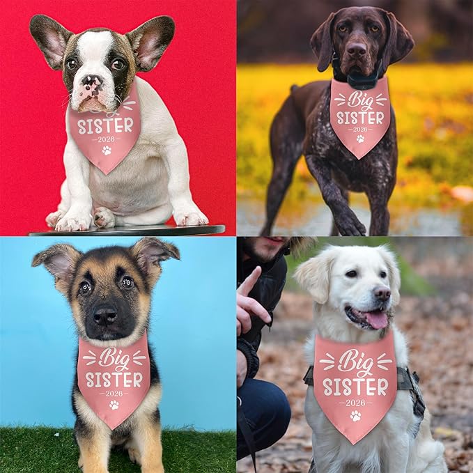Big Sister 2026 Dog Bandana Gender Reveal Big Sister Baby Announcement Gift Pregnancy Announcement Photo Prop for Dog Lover Pet Scarf Accessories for Small Medium Large Dog