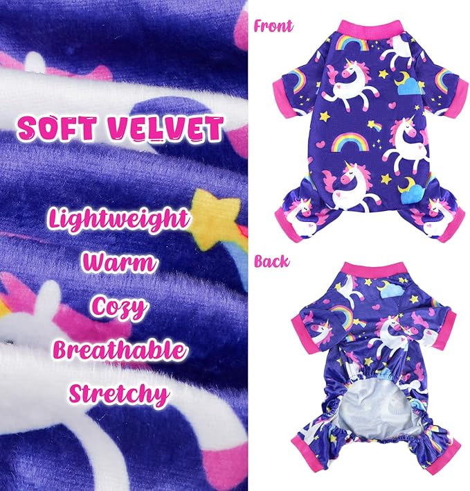 Dog Pajamas Soft Lightweight Dog Onesies Outfit Clothes for Small Medium Large Puppy Pjs for Pet Boys Girls Dogs Cats (M (Back: 12",Chest: 16", Neck:10.2"), Purple Unicorn)