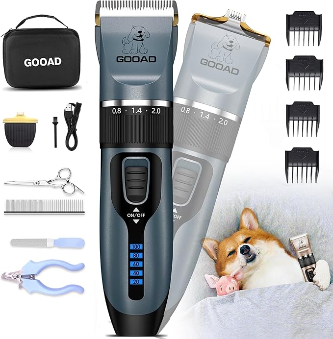 Dog Clippers Grooming Kit and Paw Trimmer,Cordless,Low Noise, Electric Quiet,Rechargeable, Dog Trimmer Grooming, Pet Hair Clippers for Thick Coats,Shaver for Small and Large Dogs Cats(Blue)