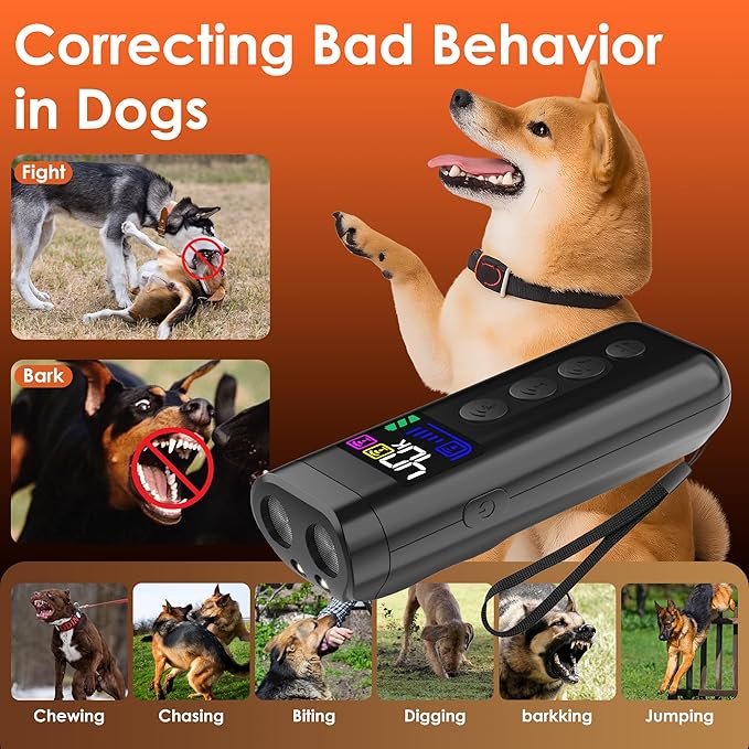 Dog Bark Deterrent Device – 65FT Range Anti Barking Device for Dogs, Stops Neighbor’s Dog Barking with 3 Ultrasonic Frequencies (25/30/40kHz) & 5 Sound Modes, for Indoor & Outdoor Training