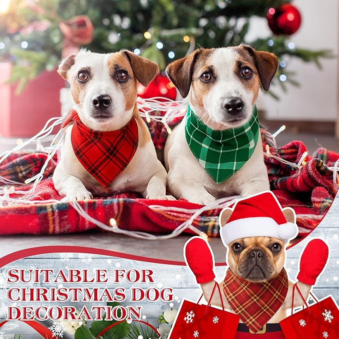 Abbylike 100 Pcs Christmas Dog Bandanas Bulk Red and Green Buffalo Plaid Bandanas for Dogs Triangle Kerchief Bibs Scarf for Pet Xmas Costume Photo Props Accessories, 25 Styles (19.7 x 13.8 x 13.8)