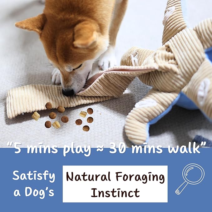 Dog Puzzle Toy, Interactive Snuffle Octopus Toy for Medium Large Dogs – Hide & Seek Treat Dispenser with Squeaky & Crinkle Sounds, Plush Chew Toy, Durable & Washable (Blue)