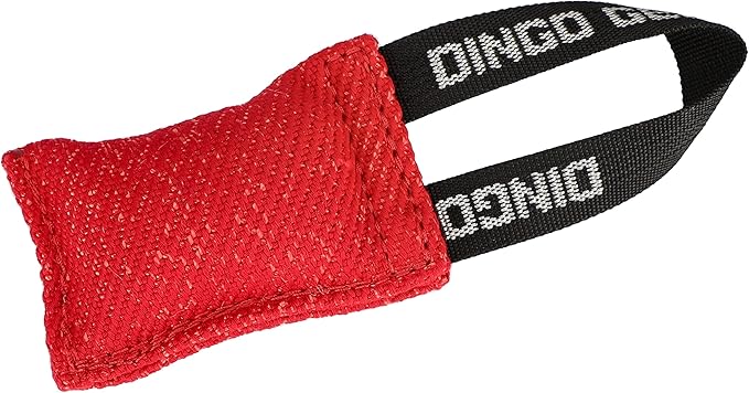 Dingo Gear French Linen tug Toy for Dog, Dog Bumper for Training, Agility, tug of war, Dog bite Pillow for Strong Dog, 1handle 4" red S00087