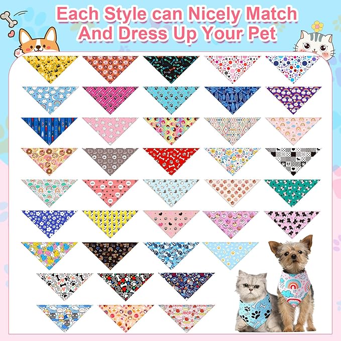 Amylove 120 Pcs Halloween Dog Bandanas Bulk Thanksgiving Day Holiday Triangle Dog Pack Puppy Kerchief Bandana Adjustable Pet Scarf for Pet Cat Costume Accessories Decor(Cartoon)