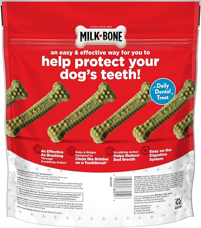 Milk-Bone Fresh Breath Brushing Chews, 18 Large Daily Dental Dog Treats Scrubbing Action Helps Clean Teeth
