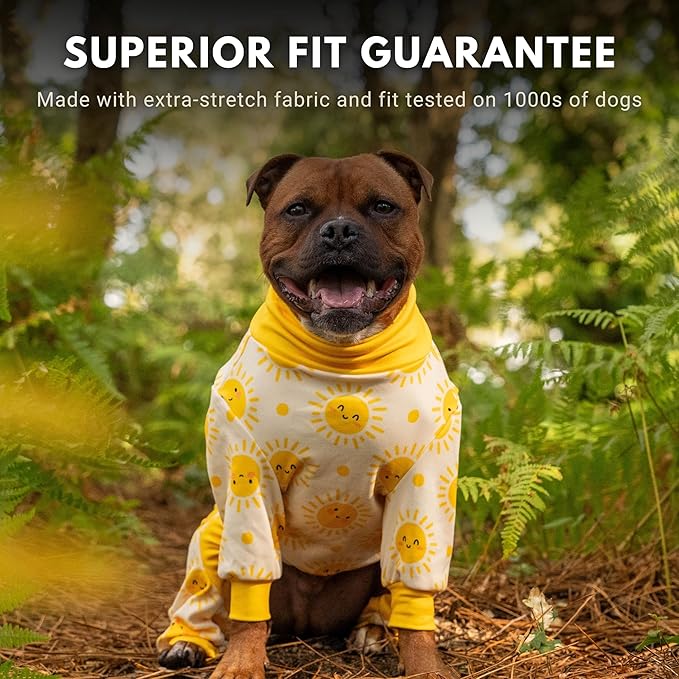 Spark Paws Dog Pajama, Dog Recovery Suit Male, Onesie, Ultra-Soft and 4-Way Stretch, for Small Medium and Large Breeds - Sunshine - M