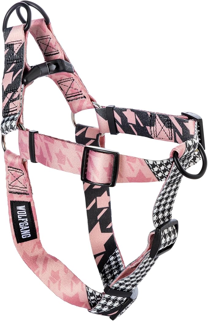 Wolfgang Heavy Duty Adjustable Dog Harness, Pull-Tested to Over 800 lbs for Walking & Training, HoundsPink Print, Small