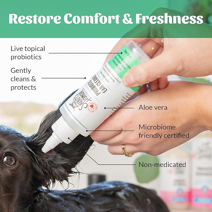 SKOUT'S HONOR Probiotic Dog Ear Cleaner Solution with Aloe Vera - Alcohol-Free, Fragrance-Free, Non-Medicated Ear Wash for Dogs - Microbione Friendly Certified, 4 oz., 2-Pack