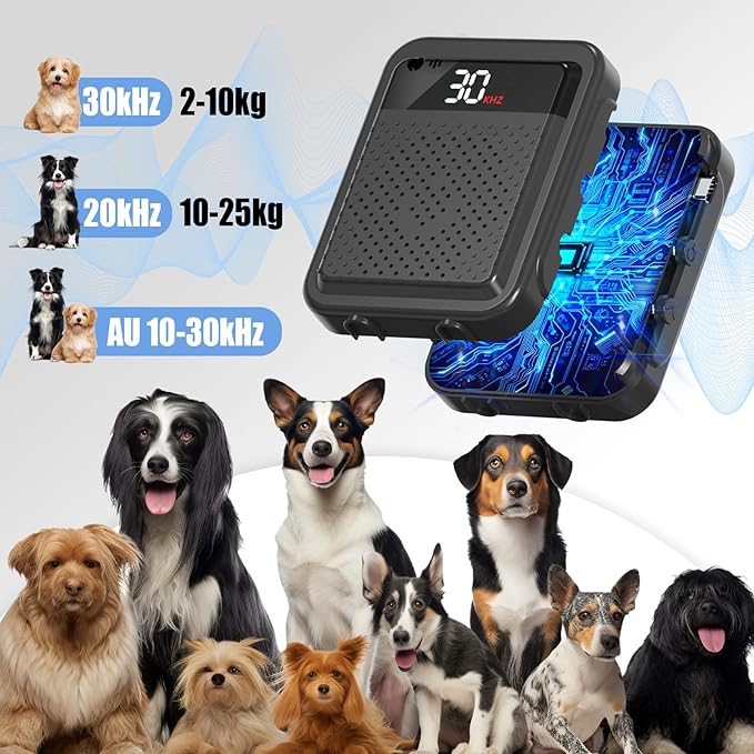Anti Barking Device for Dogs – 3 Adjustable Frequency (10-30kHz), 30 Ft Range, Rechargeable, Auto Bark Detection, Safe & Effective for Small to Large Dogs,Black