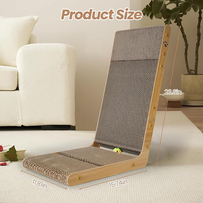 2-Pack Cardboard Cat Scratcher, 105° Tilt Angle Cat Scratching Board, 23.60 Inch L-Shape Cat Scratch Pads with Built-in Catnip Toy Balls, Cat Scratchers for Indoor Cats