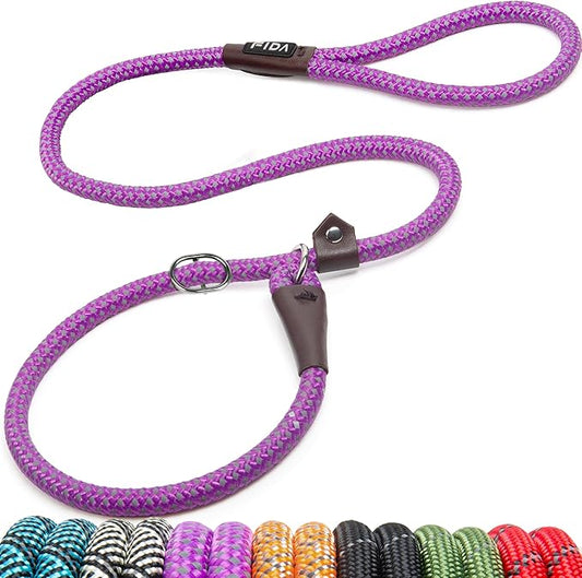 Fida Slip Leads for Dogs - 4 FT x 1/2" Heavy Duty Comfortable Strong Rope Leash for Large, Medium Dogs - No Pull Pet Training Leash with Highly Reflective, Purple