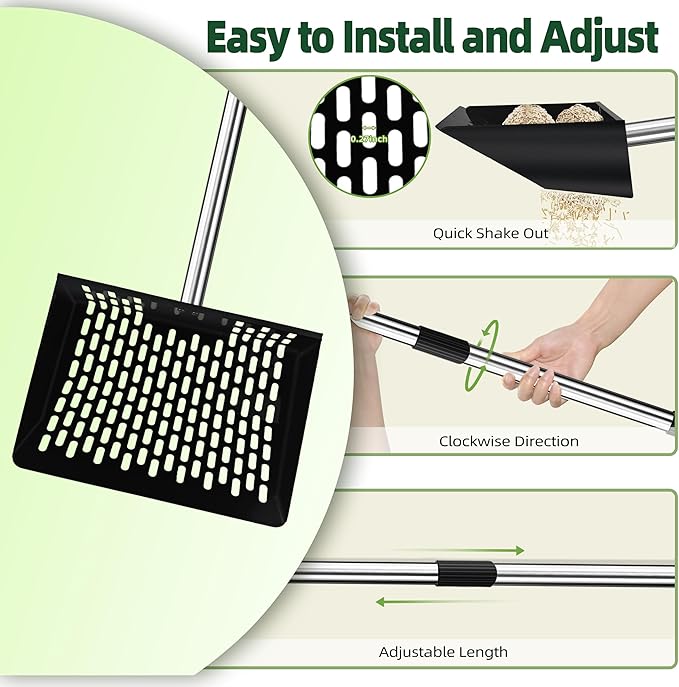 Jusoney Heavy-Duty Chicken Poop Scooper with 4-in-1 Adjustable Handle (35"-61") - Sturdy Stainless Steel and Iron Construction for Large Chicken Coop - Ergonomic Design & Easy Cleaning