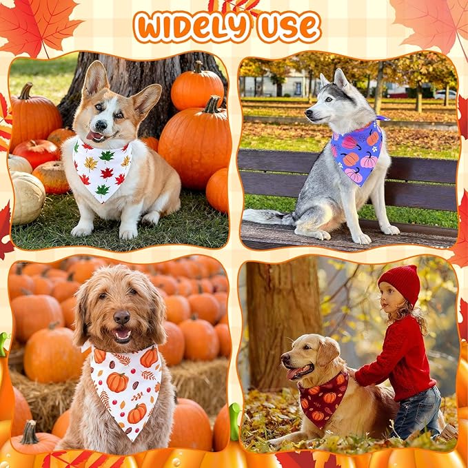 72 Pcs Fall Dog Bandanas Bulk Thanksgiving Triangle Scarf Cat Bibs Autumn Puppy Scarf Pet Bandanas for Puppy Cat Birthday Party Costume
