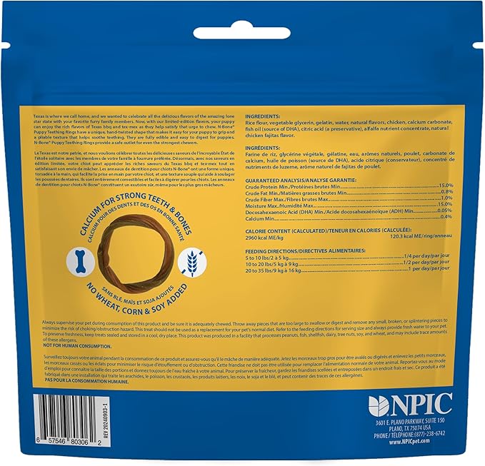 N-Bone Puppy Teething Rings Taste of Texas Chicken Fajitas Flavor 3 Count