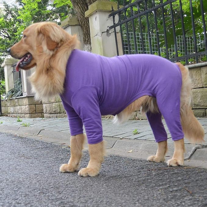 Lovelonglong Four Feet Dog Lightweight Pajamas, Pure Cotton Dog Jumpsuits 4 Legs Dog Onesies T-Shirt Stylish PJS Puppy Costume for Large Medium Small Dogs Purple XL