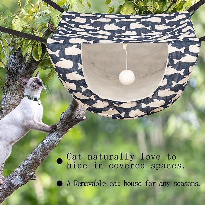 JSPYFITS Cat Cage Hammock with Ball,Double Layer Hanging Adjustable Soft Pet Bed Suit for Kitten Ferret Puppy Rabbit or Small Pet, 2 Level Indoor Bed for All Season(Blue Whale)