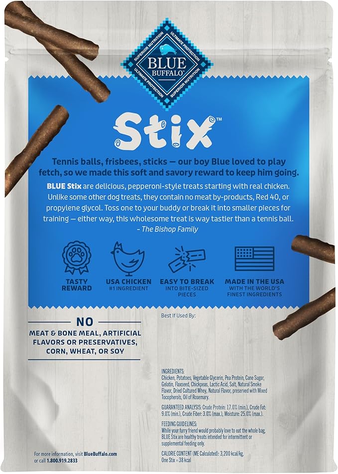 Blue Buffalo Stix Pepperoni-Style Dog Treats Made with Natural Ingredients, Chicken Recipe, 13-oz Bag