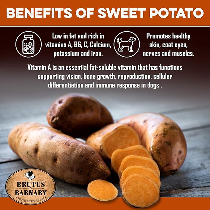 BRUTUS & BARNABY USA Sweet Potato Dog Treats - Crunchy Grain Free Cinnamon Apple Sticks, Promotes Positive Gut Health with Natural Anti-Diarrhea Properties (Cinnamon & Apple, 2 lb)