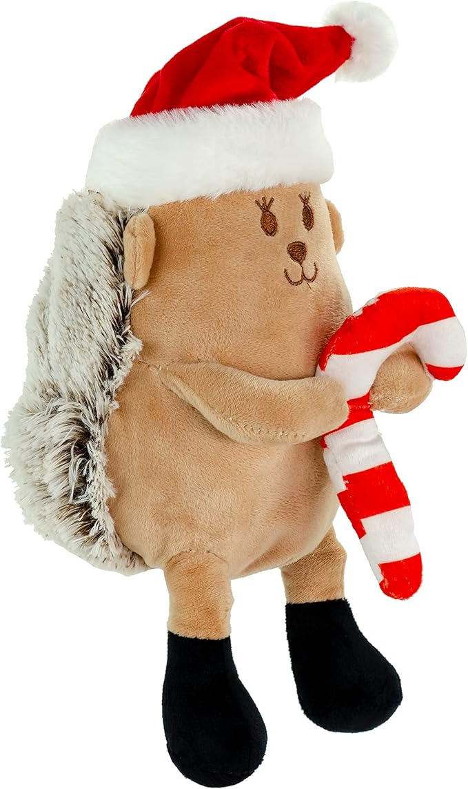 Giftable World Holiday Plush Pet Toy Fun for Christmas Designs with Squeaker Dog Chew Toy (9" Hedgehog w/Hat)