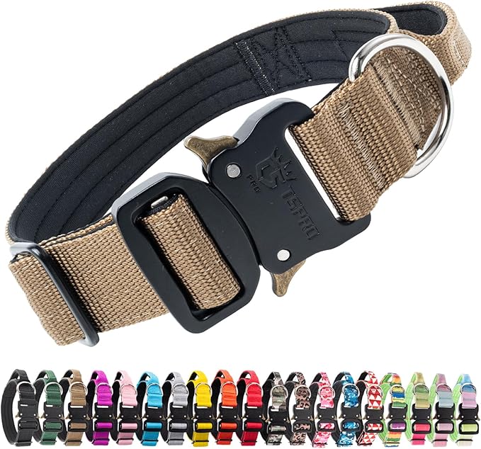 TSPRO Premium Dog Collars Tactical Dog Collar with Handle and Heavy Duty Quick-Release Metal Buckle Durable Thick and Adjustable for Medium to Large Dogs (Khaki M)