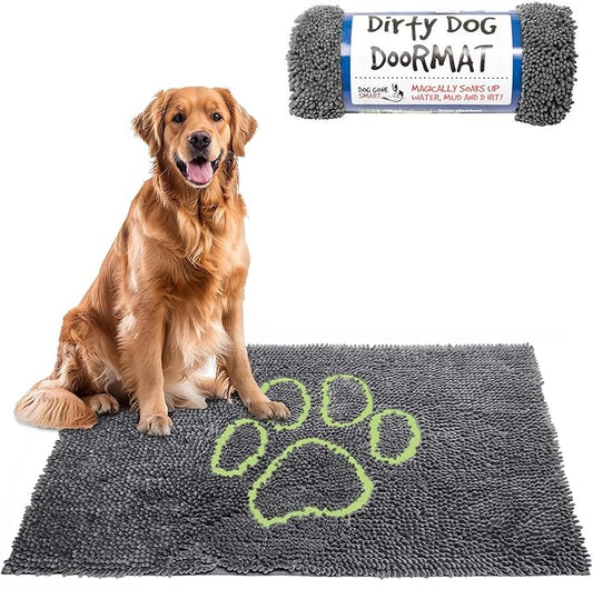 Dog Gone Smart Dirty Dog Doormat - Fast Drying Rug with Super Gripper Backing for Clean Floors - Super Absorbent and Machine Washable Mat for Muddy Paws - Cool Grey