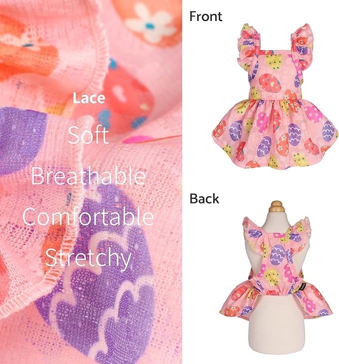 Fitwarm Easter Egg Dog Dress, Holiday Dog Clothes for Small Dogs Girl, Pet Easter Outfit, Pink, Yellow, Purple, XS