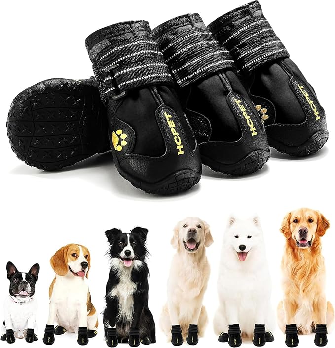 Hcpet Dog Shoes, Dog Boots for Large Dogs, Waterproof Dog Booties Paw Protector for Summer Hot Pavement, Winter Snowy Day, Outdoor Walking, Indoor Hardfloors Anti Slip Sole Black Size 6
