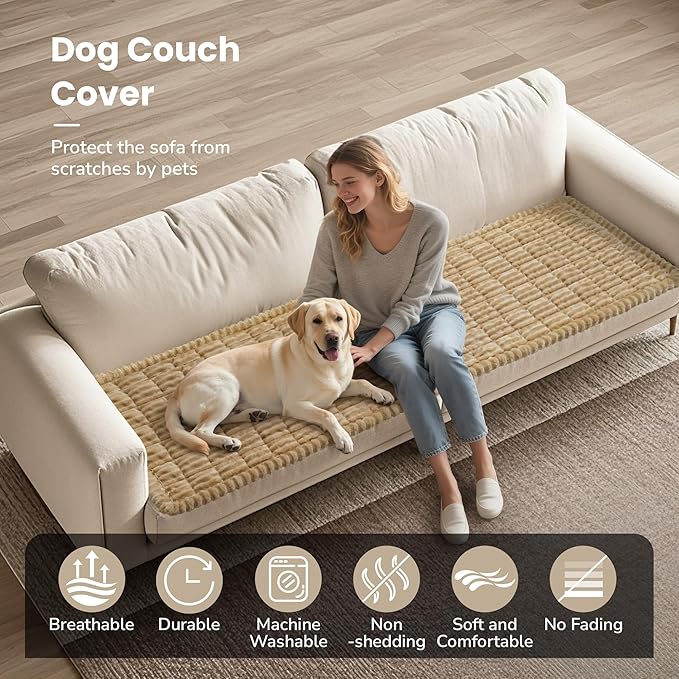 Dog Couch Cover Protector, Non-Slip Couch Covers for Dogs, Durable Pet Couch Covers for Sofa, Fuzzy Dog Blanket for Couch Bed Furniture Sofa, Washable & Pet Friendly