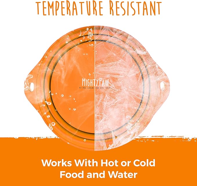 Mighty Paw Collapsible Travel Dog Bowl Set - Silicone Food and Water Bowls - Bonus Carabiner Clip - Ideal Hiking - Camping - Walking - Lightweight - Leak-Proof Dog Set - Orange - 2 Pack (27 oz)