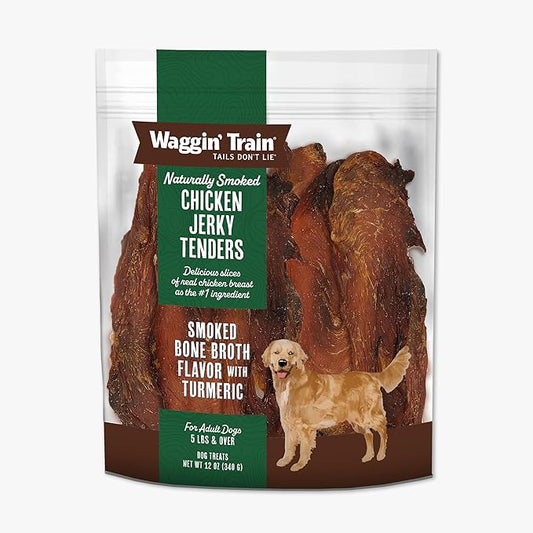 Waggin' Train Smoked Chicken Jerky Tenders with Turmeric and Bone Broth for Dogs - 12 oz. Pouch - Grain Free, High Protein, Limited Ingredient Dog Treat